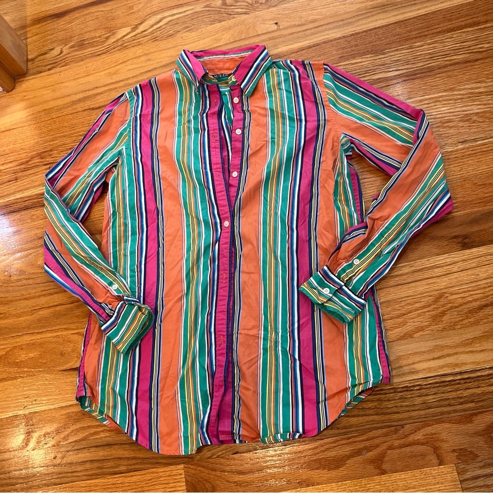 Vintage Polo Ralph Lauren Classic Shirt Multicolor Stripe Button Up 6